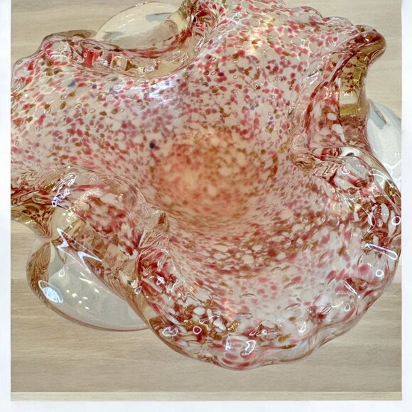 Vintage Murano Red White Speckled Spotted Blown Glass Bowl *read* - Picture 3 of 5